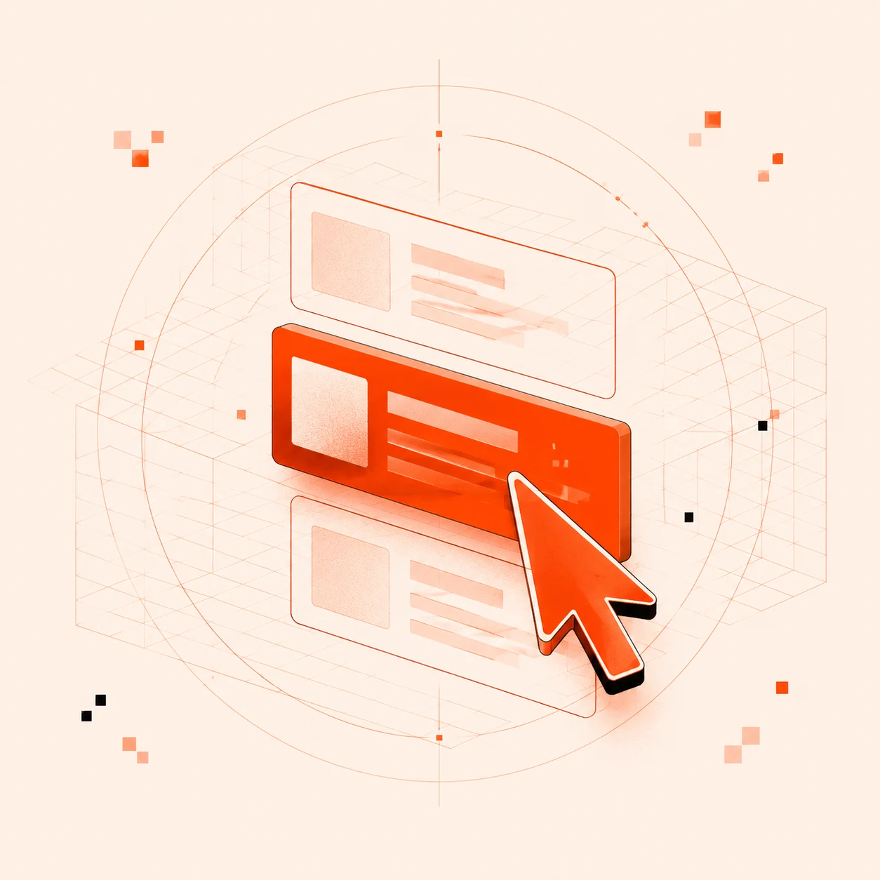 An orange cursor selecting a search result in front of a target ring